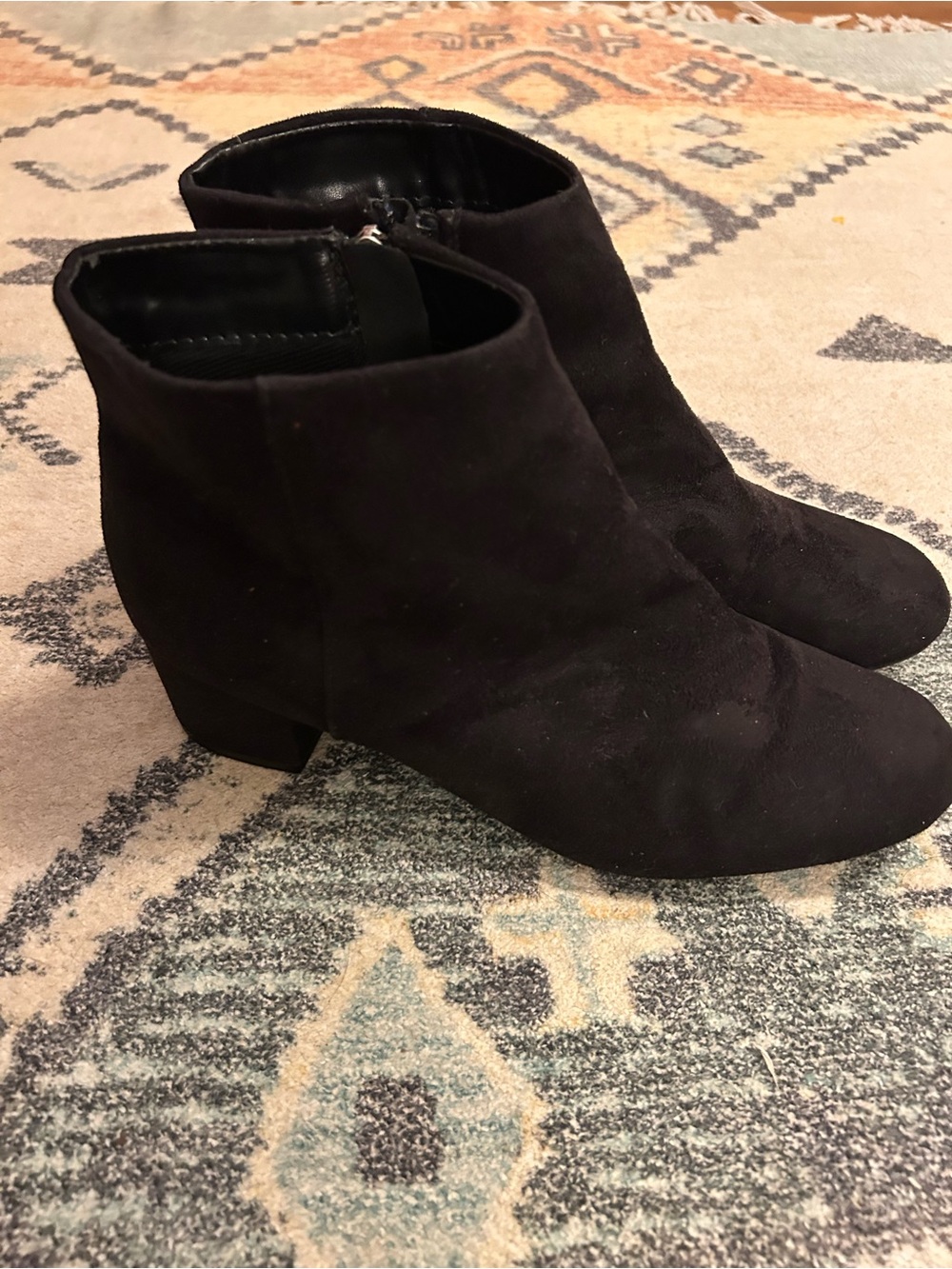 Cityclassified Black Suede Ankle Booties with Low Block Heel